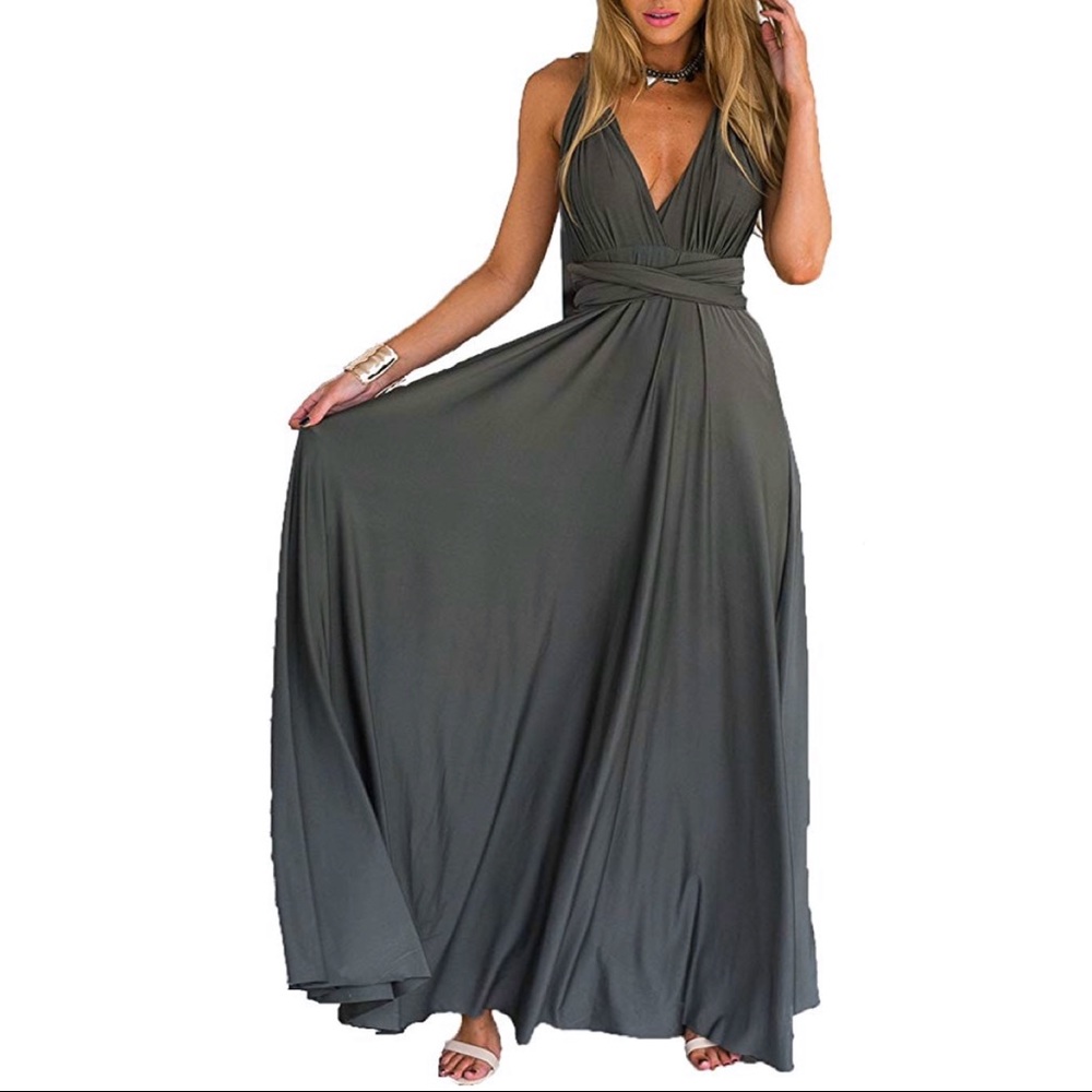 GORGEOUS Gray Convertible Maxi Bridesmaid Dress